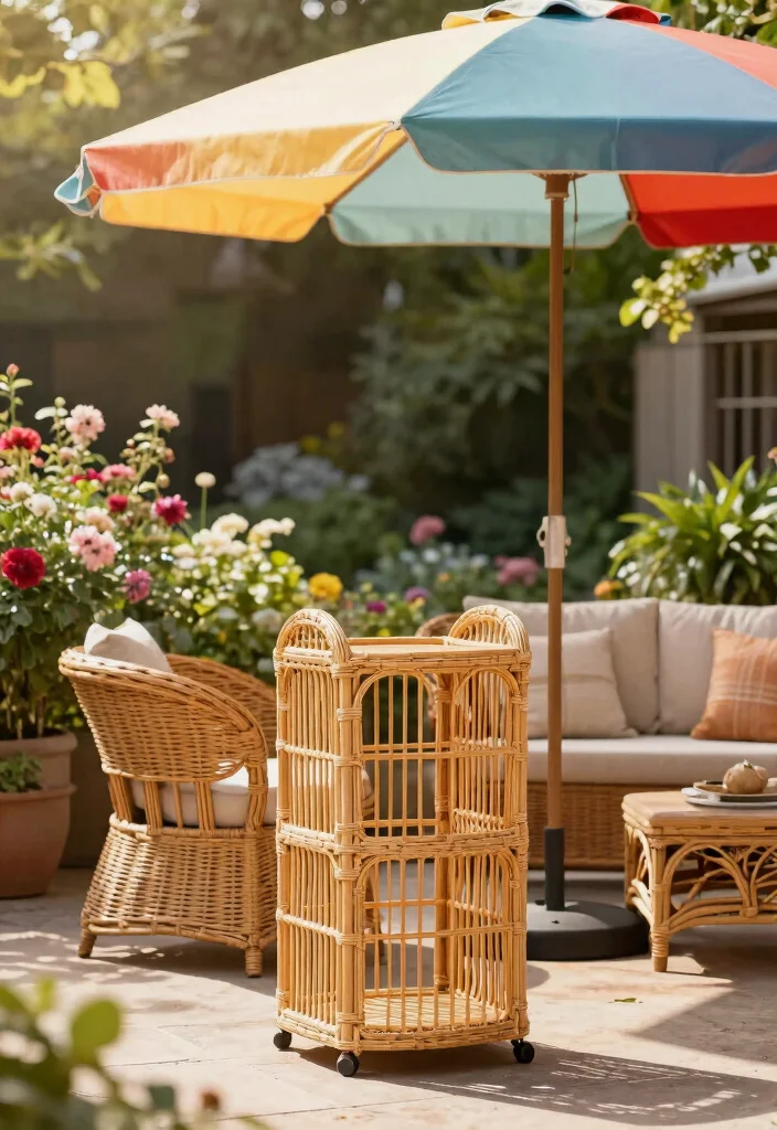 14 Rattan Patio Furniture Concepts for a Relaxed Boho Outdoor Space 11. Rattan Umbrella Stand 0