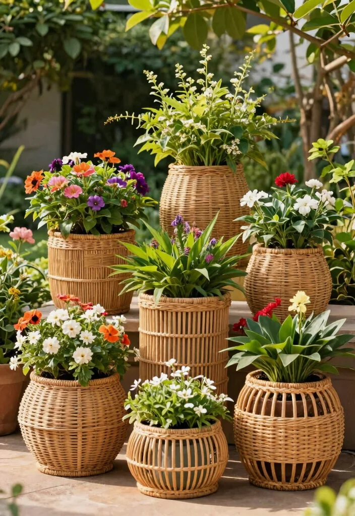 14 Rattan Patio Furniture Concepts for a Relaxed Boho Outdoor Space 13. Rattan Planters 0