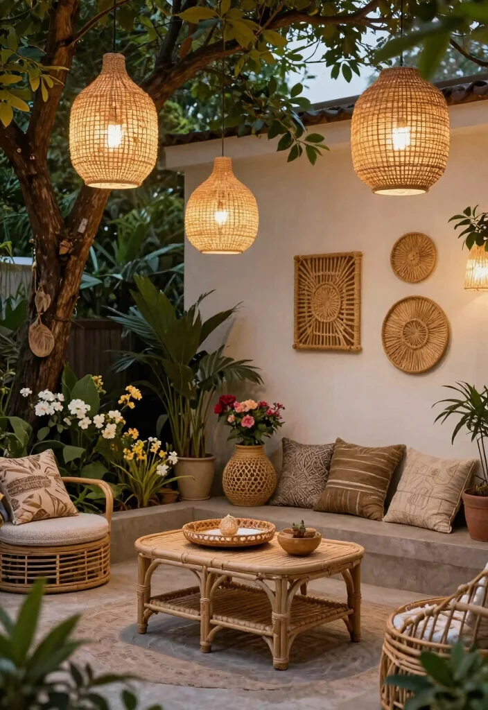 14 Rattan Patio Furniture Concepts for a Relaxed Boho Outdoor Space 14. Rattan Decor Accents 0