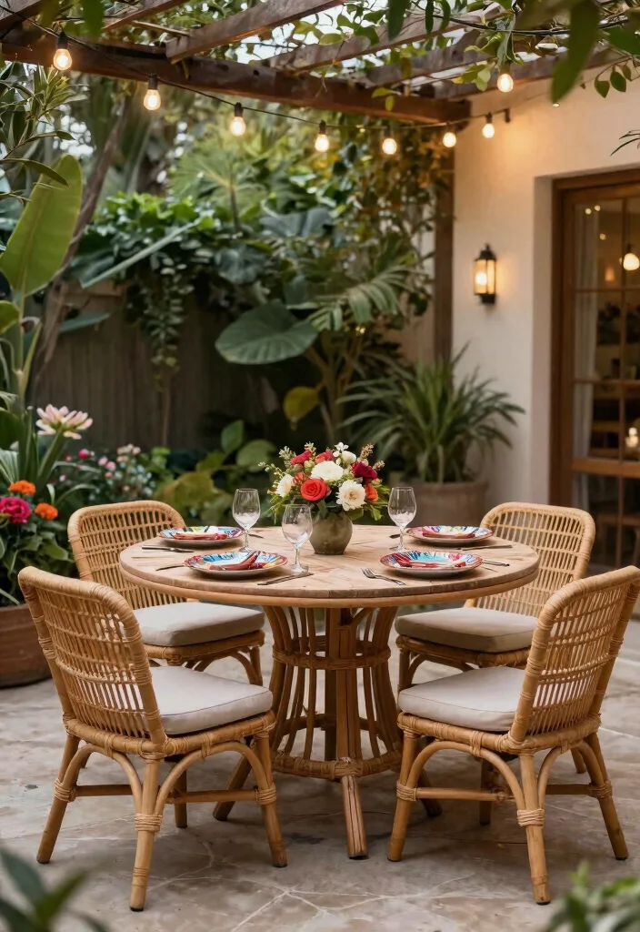 14 Rattan Patio Furniture Concepts for a Relaxed Boho Outdoor Space 2. Rattan Dining Set 0