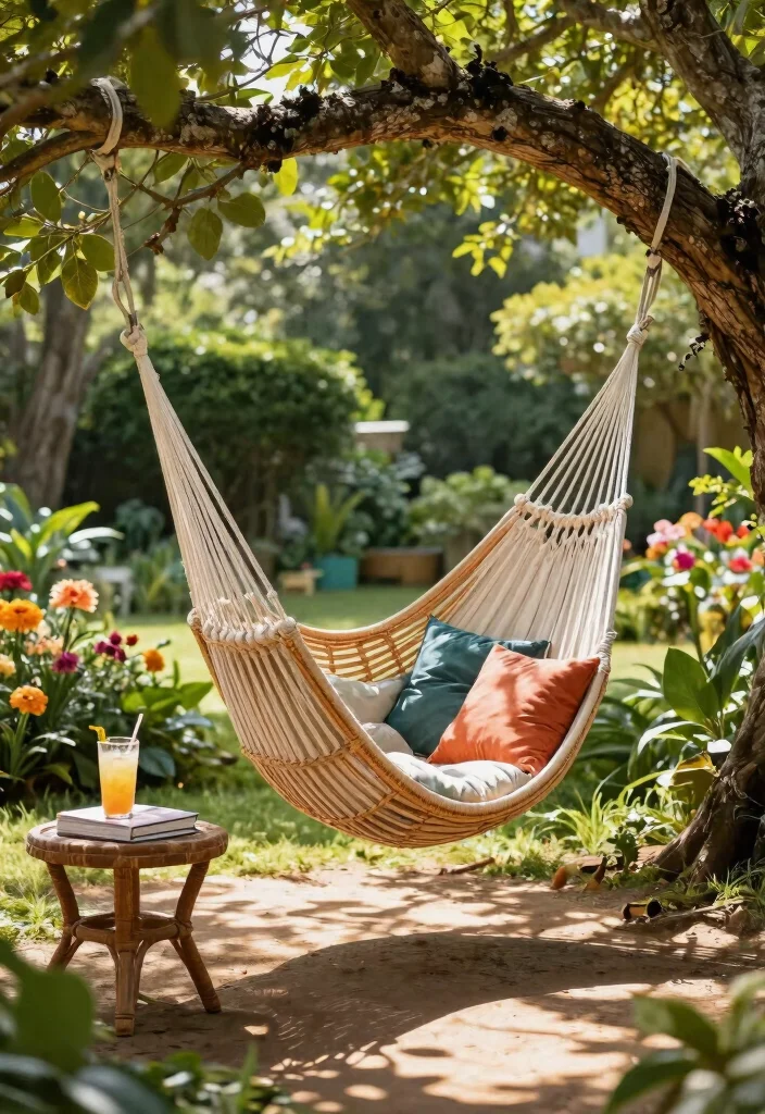 14 Rattan Patio Furniture Concepts for a Relaxed Boho Outdoor Space 4. Rattan Hammock Chair 0