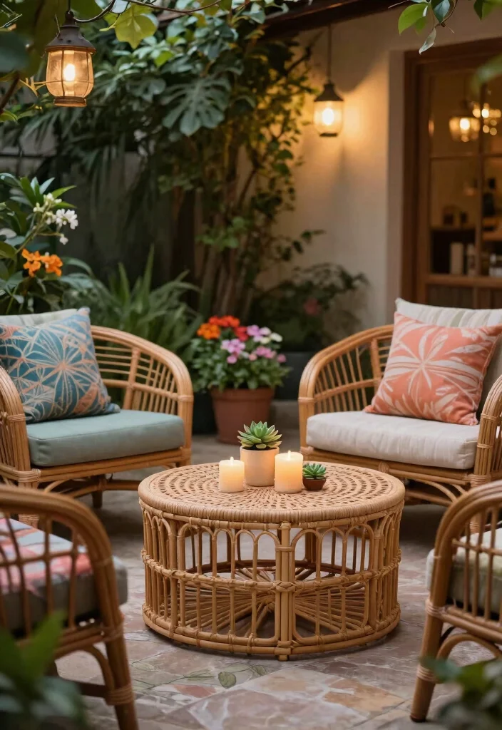 14 Rattan Patio Furniture Concepts for a Relaxed Boho Outdoor Space 5. Rattan Coffee Table 0