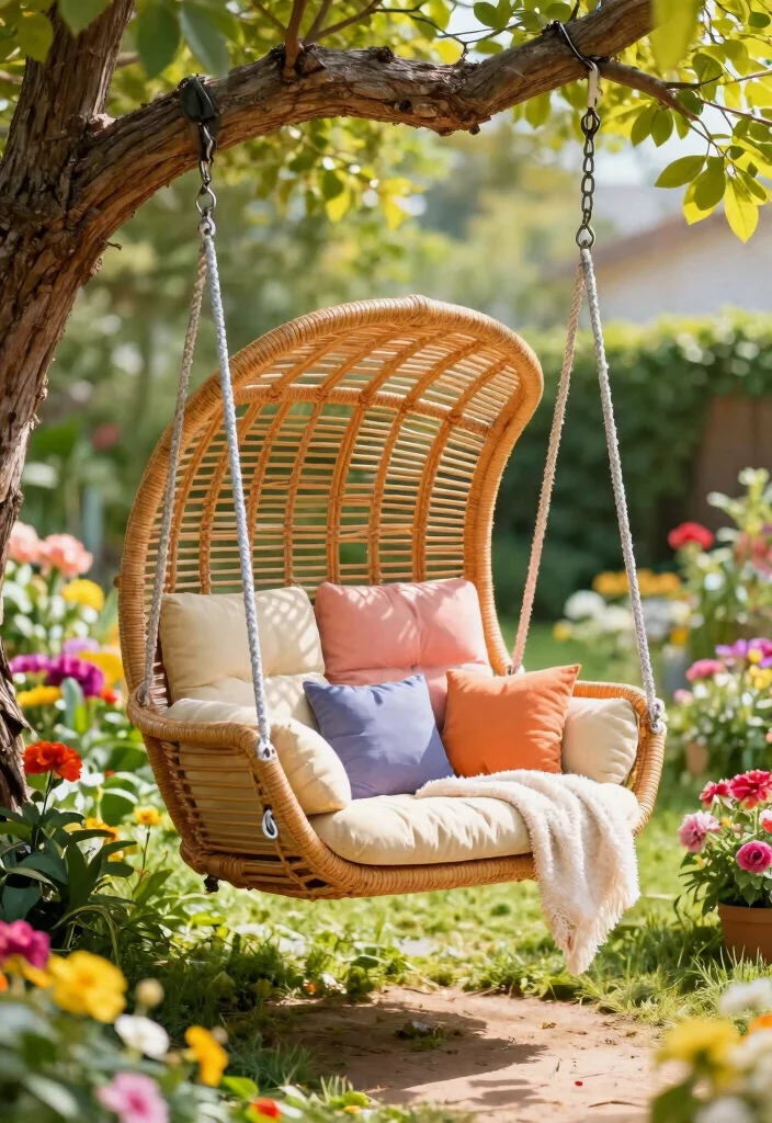 14 Rattan Patio Furniture Concepts for a Relaxed Boho Outdoor Space 8. Rattan Swing Chair 0