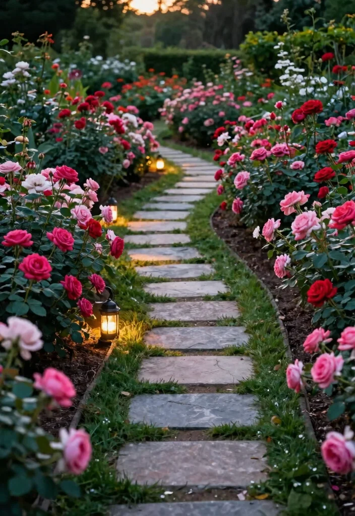 14 Rose Bed Ideas for a Lush and Beautiful Garden 7. Rose Beds with Pathways 0