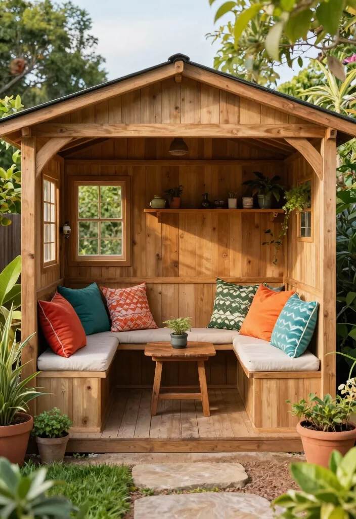 14 Storage Shed Design Ideas That Are Functional and Stylish 11. Shed with Built In Seating 0