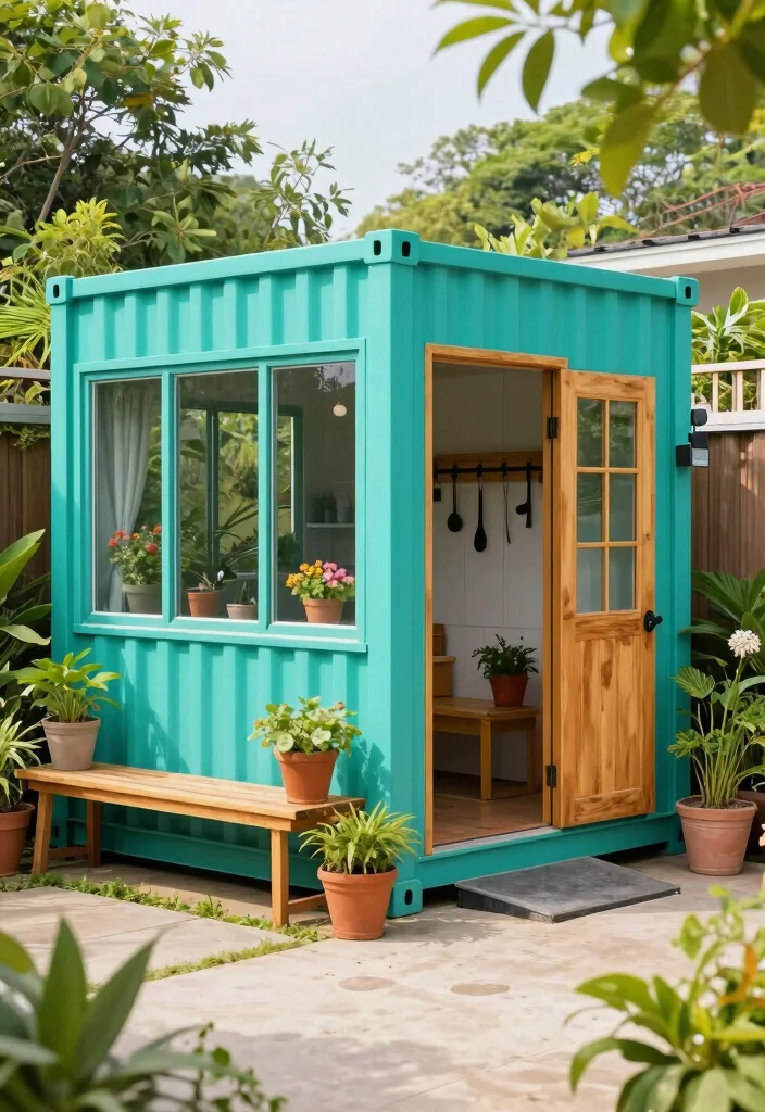 14 Storage Shed Design Ideas That Are Functional and Stylish 2. Repurposed Shipping Container Shed 0