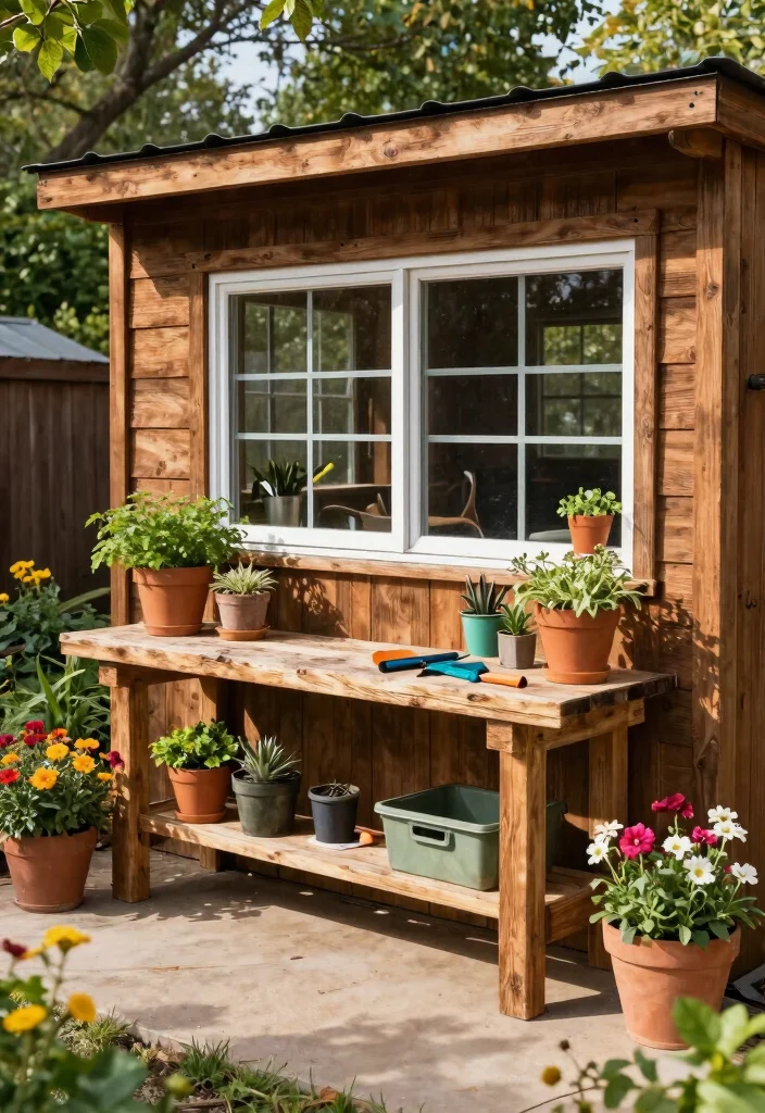 14 Storage Shed Design Ideas That Are Functional and Stylish 6. Shed with Outdoor Workbench 0