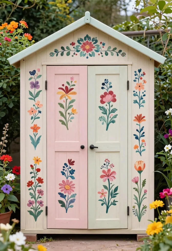 14 Storage Shed Paint Concepts to Refresh and Transform Your Yard 12. Pattern Play Stencils and Designs 0