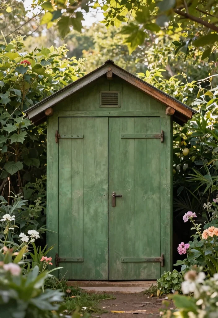 14 Storage Shed Paint Concepts to Refresh and Transform Your Yard 2. Earthy Greens Natures Touch 0