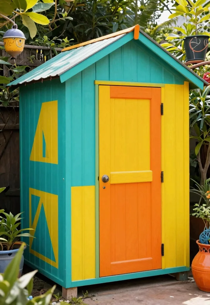 14 Storage Shed Paint Concepts to Refresh and Transform Your Yard 7. Creative Color Blocking 0