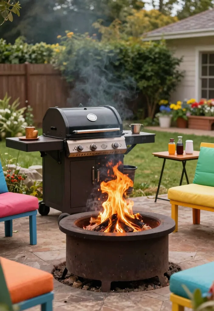 15 Backyard Fire Pit Inspirations for Cozy Outdoor Seating Areas 10. Fire Pit with Built In Grill 0