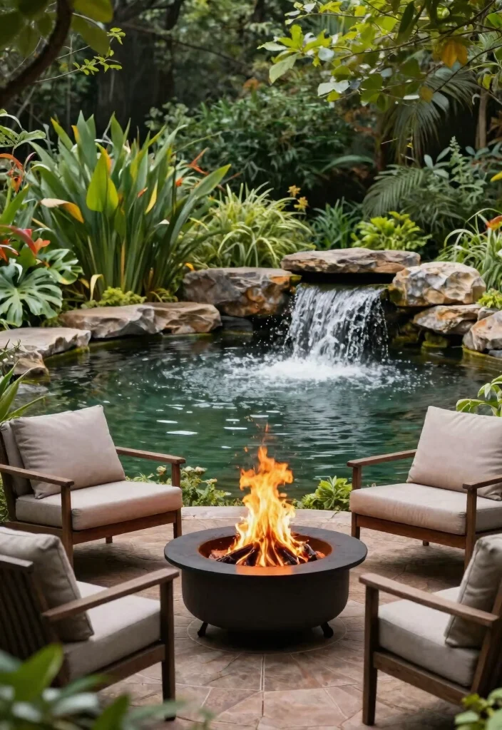 15 Backyard Fire Pit Inspirations for Cozy Outdoor Seating Areas 12. Fire Pit with Water Feature 0