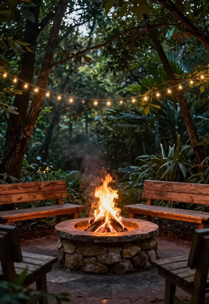 15 Backyard Fire Pit Inspirations for Cozy Outdoor Seating Areas 9. Fire Pit Nestled Among the Trees 0
