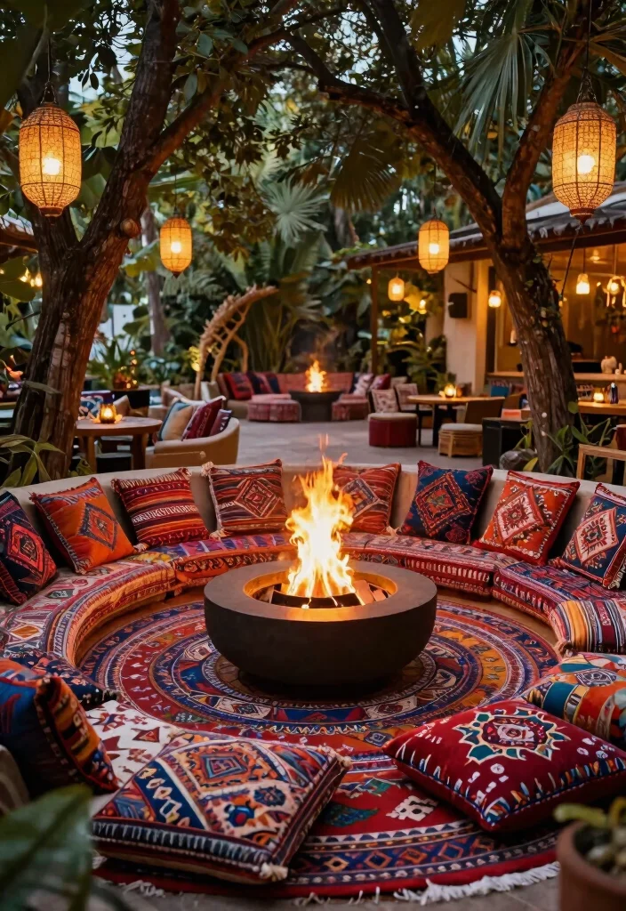 15 Backyard Fire Pit Lounge Ideas for a Relaxed Outdoor Living Space 5. Chic Bohemian Lounge 0
