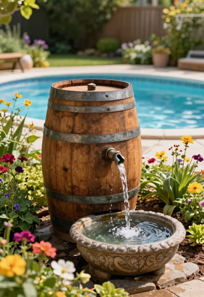 15 DIY Above Ground Pool Fountain Ideas on a Budget 10. Wine Barrel Fountain 0