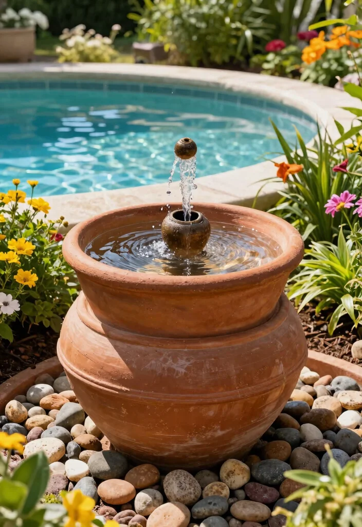 15 DIY Above Ground Pool Fountain Ideas on a Budget 11. Pot Fountain 0