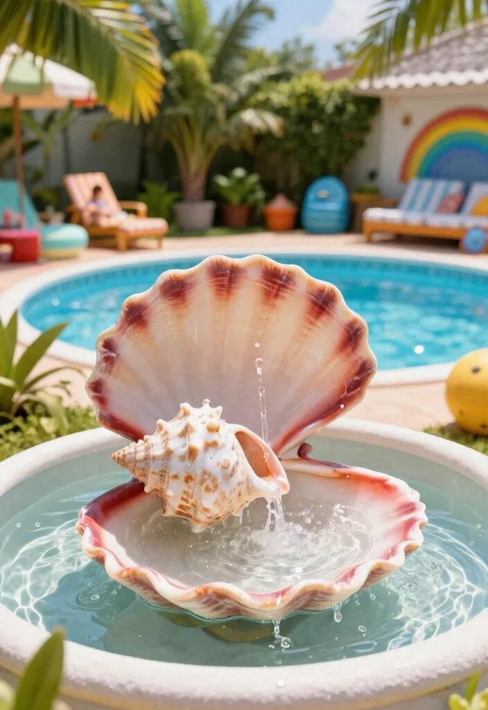 15 DIY Above Ground Pool Fountain Ideas on a Budget 13. Shell Fountain 0