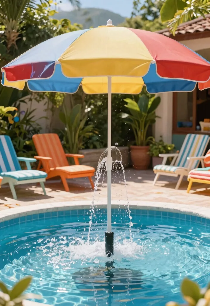15 DIY Above Ground Pool Fountain Ideas on a Budget 14. Umbrella Fountain 0