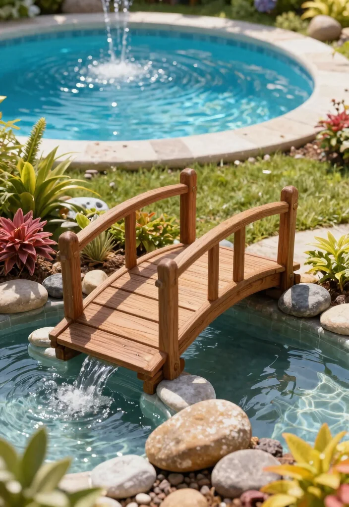 15 DIY Above Ground Pool Fountain Ideas on a Budget 15. Miniature Bridge Fountain 0