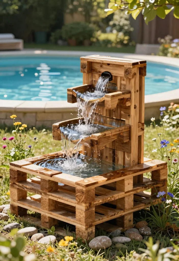 15 DIY Above Ground Pool Fountain Ideas on a Budget 2. Wooden Pallet Fountain 0