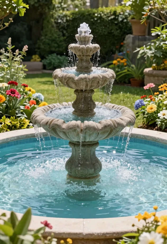 15 DIY Above Ground Pool Fountain Ideas on a Budget 4. Tiered Garden Fountain 0