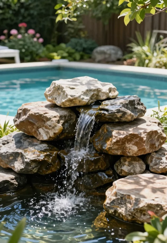 15 DIY Above Ground Pool Fountain Ideas on a Budget 6. Rock Waterfall Fountain 0