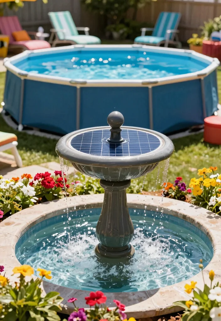 15 DIY Above Ground Pool Fountain Ideas on a Budget 9. Solar Powered Fountain 0
