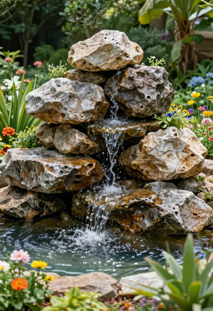 15 DIY Solar Water Feature Ideas That Need No Electricity to Run 10. Layered Rock Fountain 0