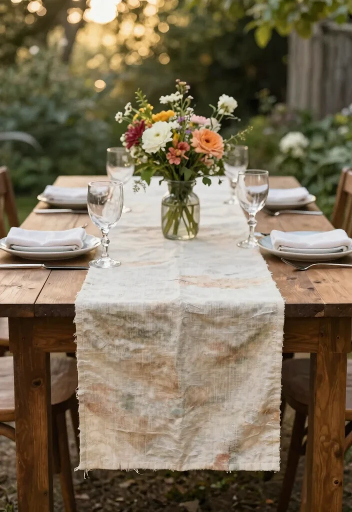 15 Outdoor Table Decor Ideas for a Stylish Al Fresco Setup 11. DIY Table Runner with Natural Fabrics 0