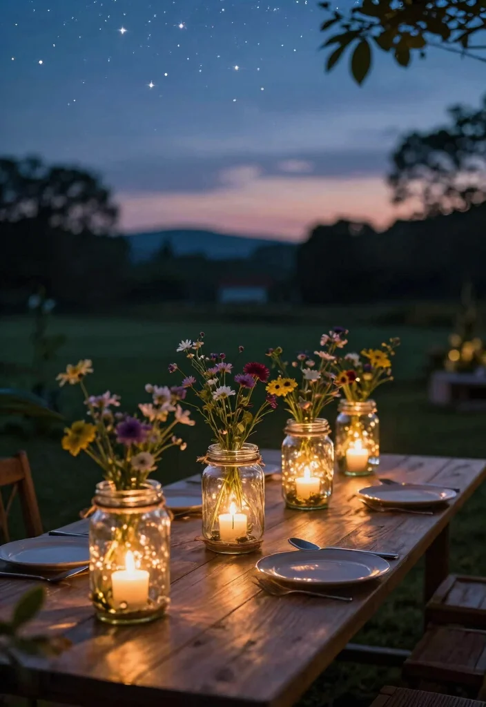 15 Outdoor Table Decor Ideas for a Stylish Al Fresco Setup 2. Recycled Glass Jar Lanterns 0