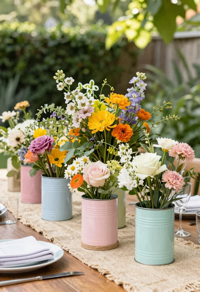15 Outdoor Table Decor Ideas for a Stylish Al Fresco Setup 5. Upcycled Tin Can Vases 0