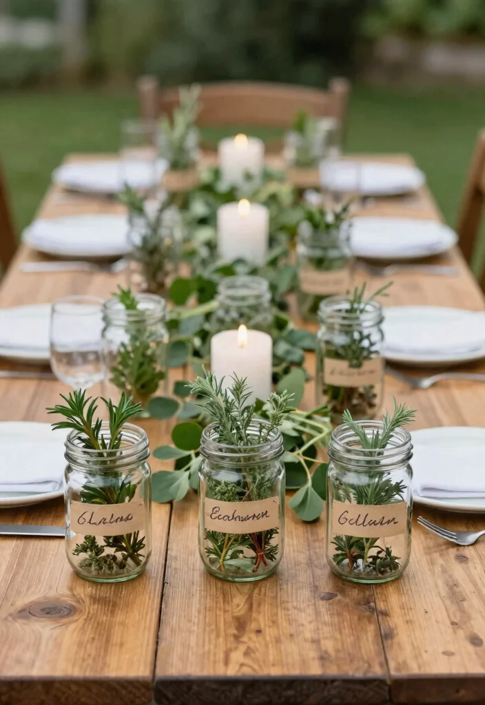 15 Outdoor Table Decor Ideas for a Stylish Al Fresco Setup 6. Herb and Spice Jars as Place Settings 0