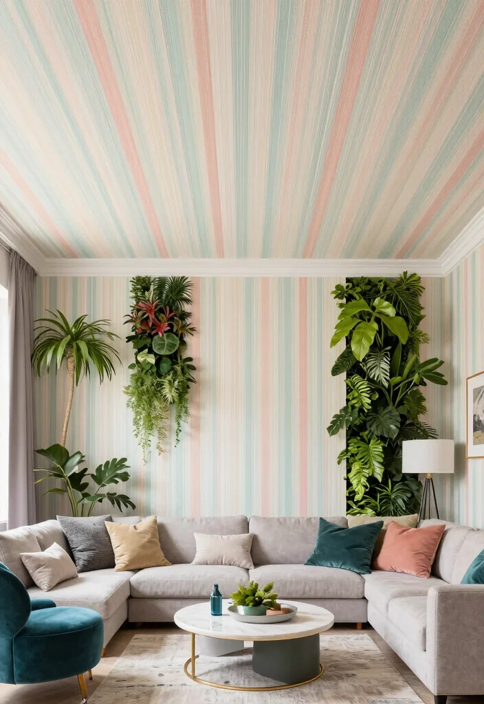 15 Simple Ceiling Designs That Make Living Rooms Look Taller 12. Ceiling Wallpapers 0