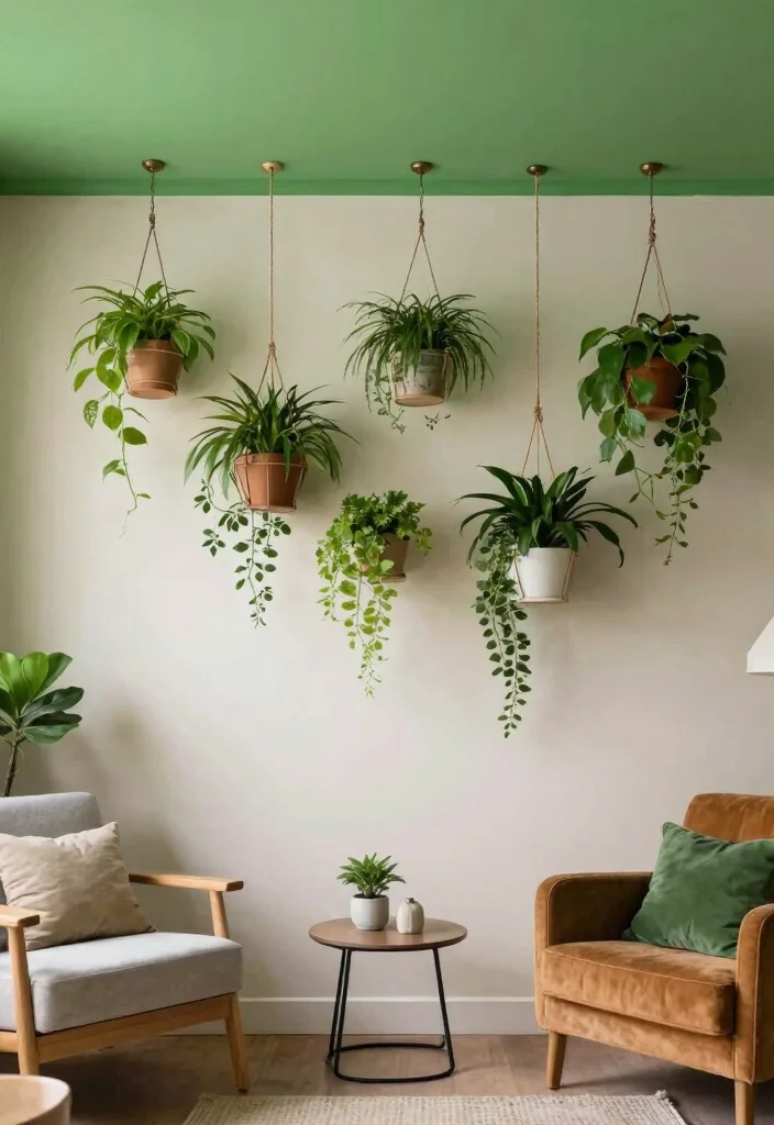 15 Simple Ceiling Designs That Make Living Rooms Look Taller 15. Green Ceiling Features 0