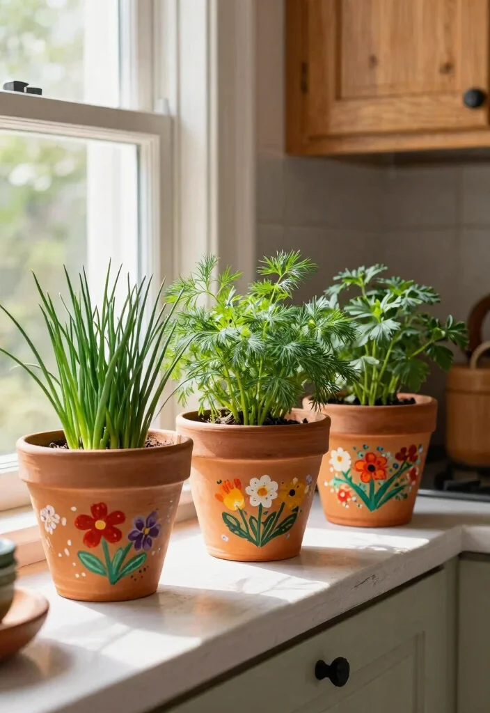 15 Vintage Farmhouse Decor Ideas for a Warm and Lived In Home 3. Hand Painted Terracotta Pots 0