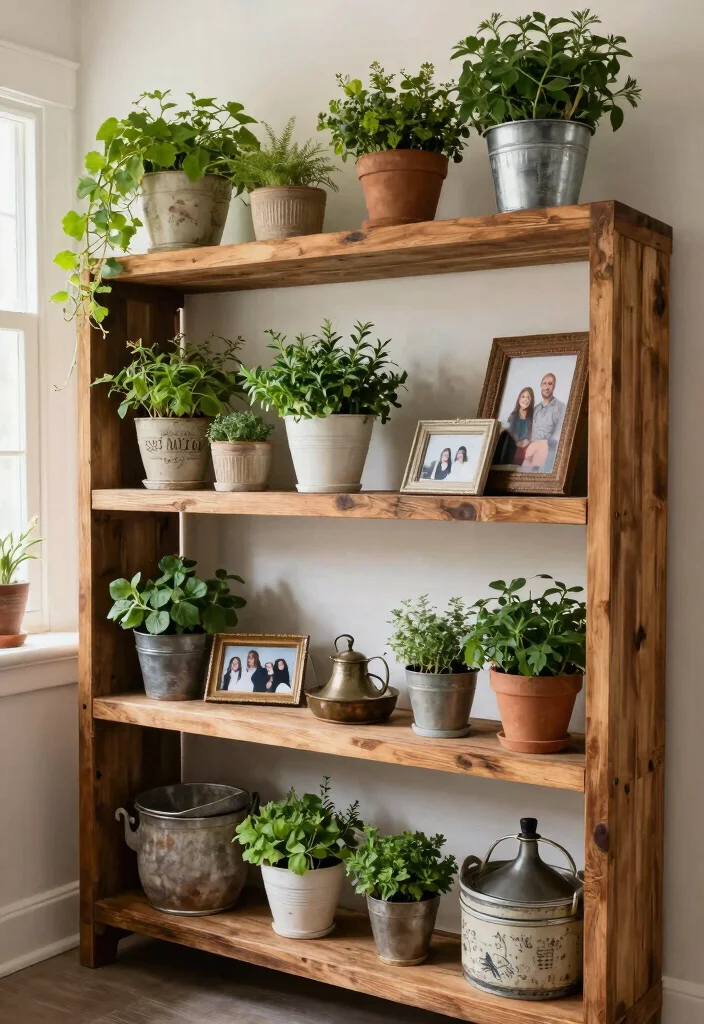 15 Vintage Farmhouse Decor Ideas for a Warm and Lived In Home 8. Reclaimed Wood Shelving 0