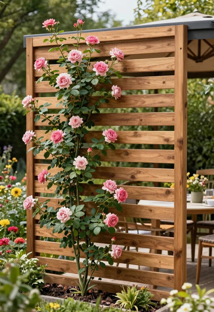 15 Wood Trellis Ideas for Climbing Plants and Garden Privacy 11. Horizontal Slat Trellis 0