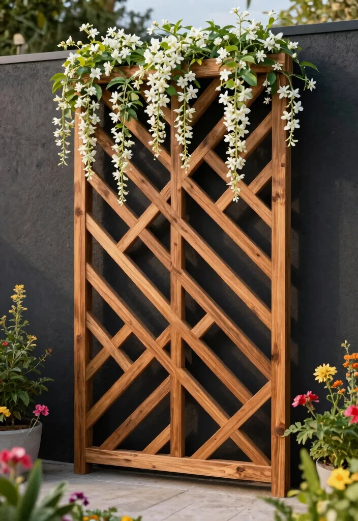 15 Wood Trellis Ideas for Climbing Plants and Garden Privacy 9. Geometric Trellis Design 0