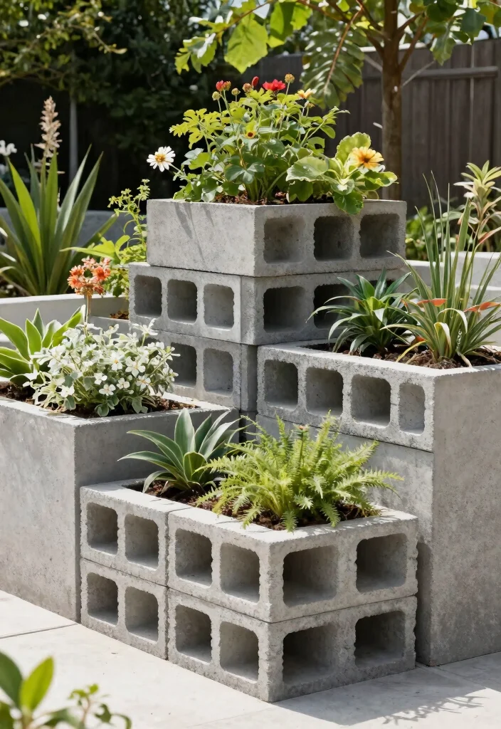 18 Cheap Planter Ideas You Can Build or Buy This Weekend 10. Concrete Block Planters 0