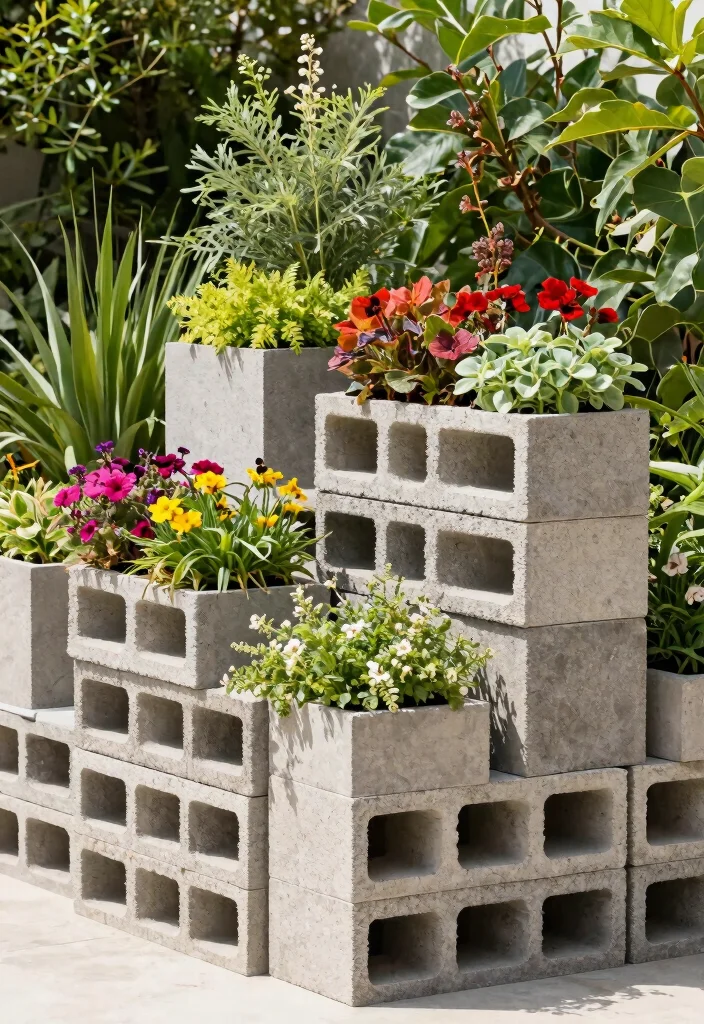 18 Cheap Planter Ideas You Can Build or Buy This Weekend 3. DIY Cinder Block Planters 0