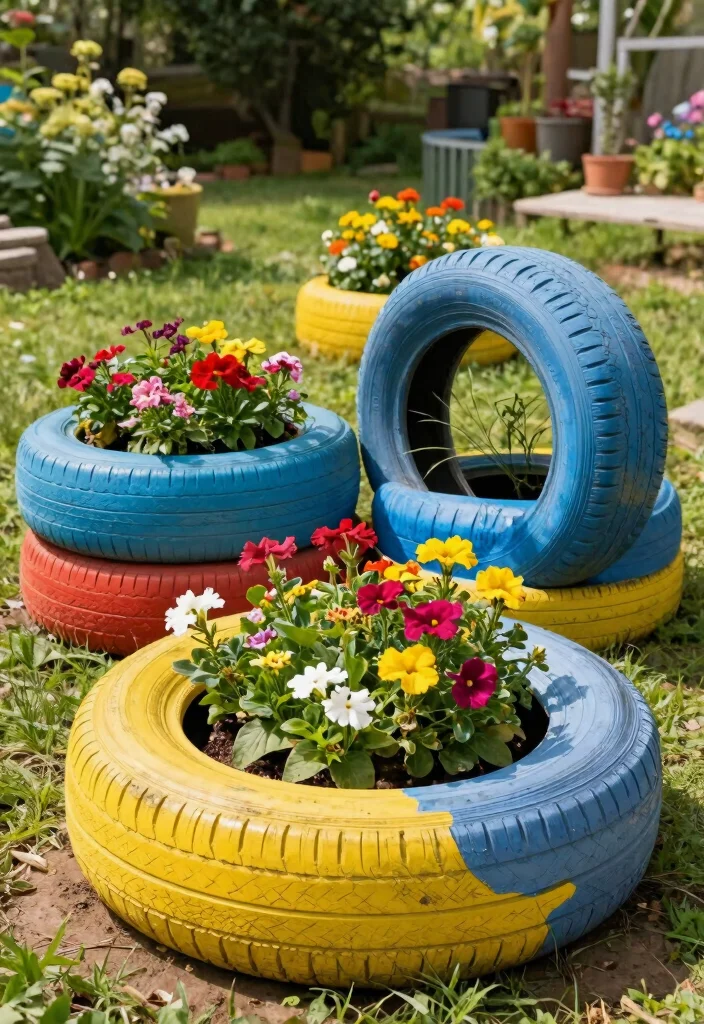 18 Cheap Planter Ideas You Can Build or Buy This Weekend 5. Recycled Tire Planters 0