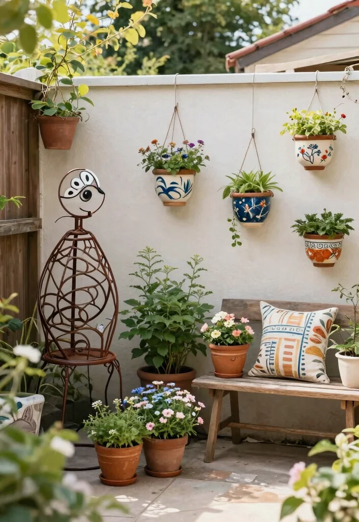 18 Small Backyard Ideas That Make a Tiny Space Feel Bigger 14. Outdoor Art 0