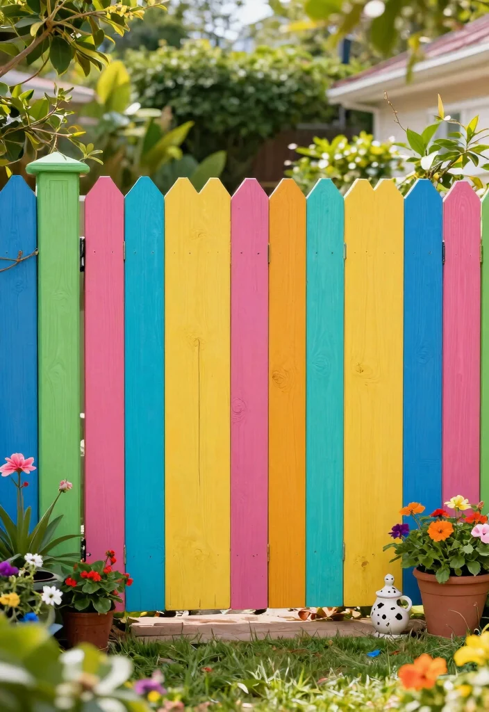 18 Small Backyard Ideas That Make a Tiny Space Feel Bigger 17. Colorful Fencing 0