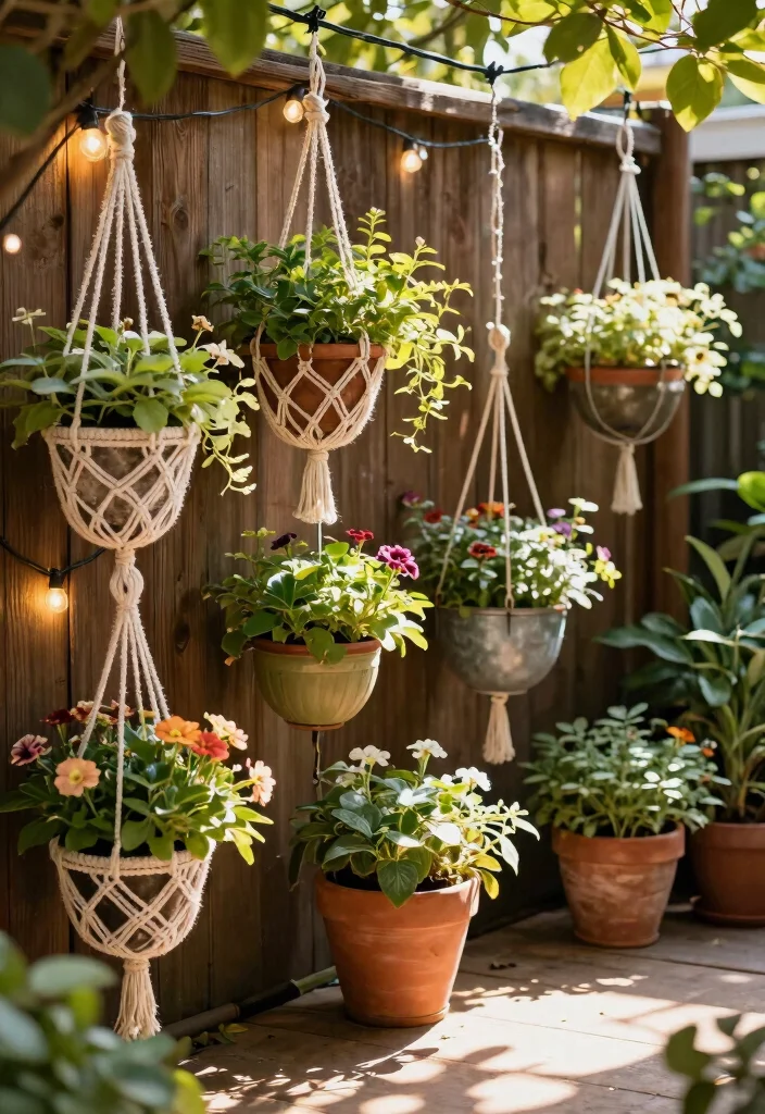 18 Small Backyard Ideas That Make a Tiny Space Feel Bigger 2. Hanging Planters 0