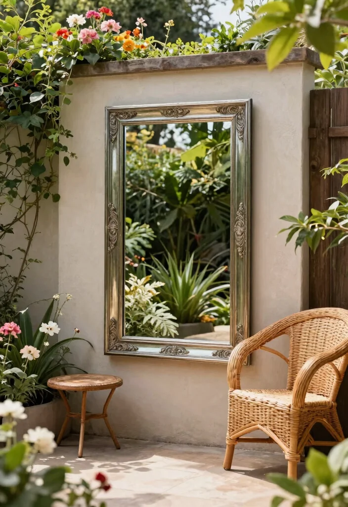 18 Small Backyard Ideas That Make a Tiny Space Feel Bigger 3. Garden Mirrors 0