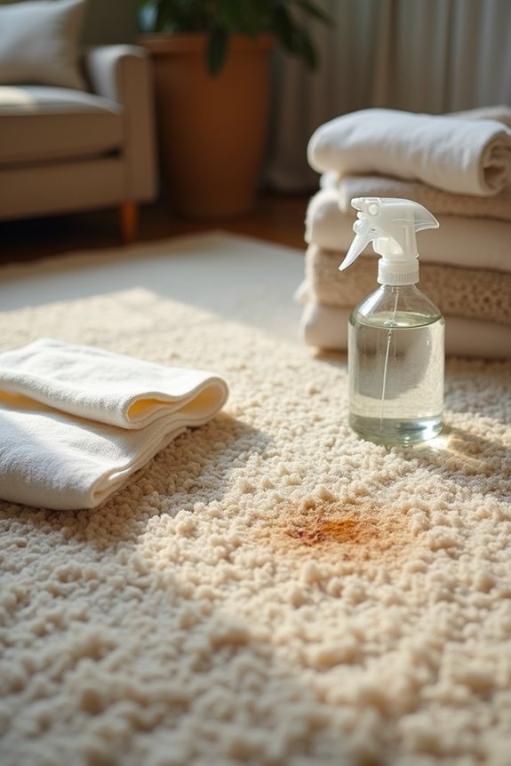clean white cloths alcohol water spray