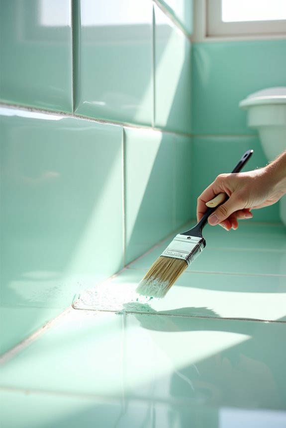 paint bathroom tiles strategically above wet areas