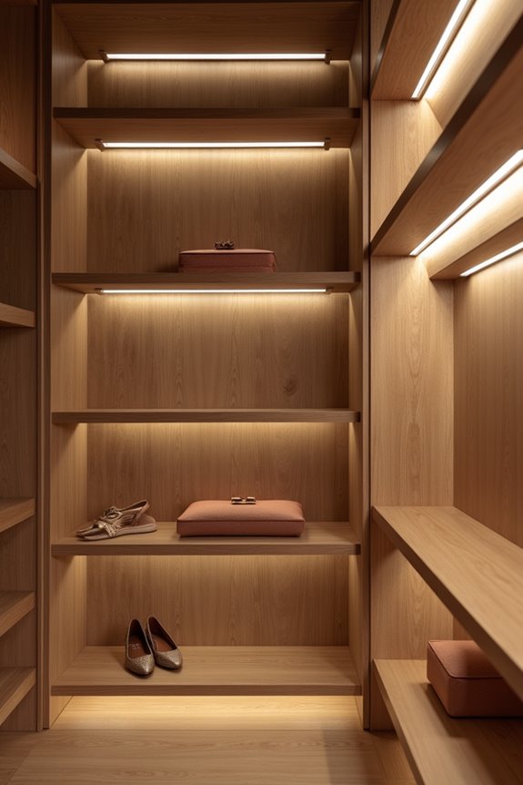 shoes accessories on shallow shelves