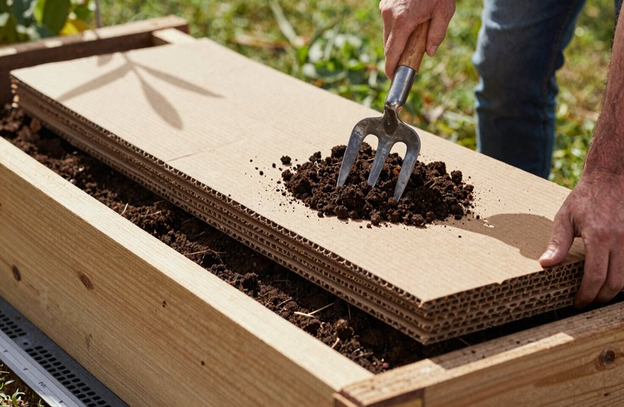 cardboard layers loosen soil drain