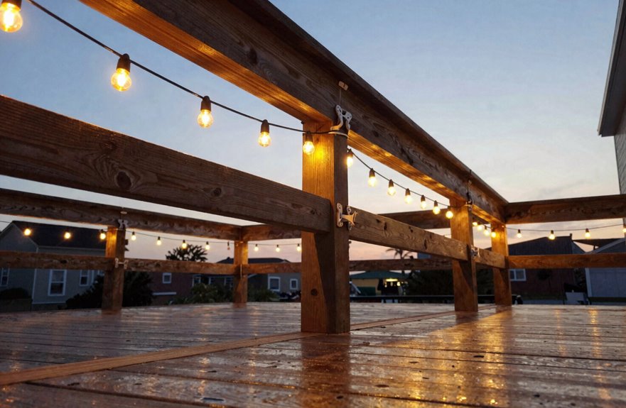 stretch string lights across deck beams